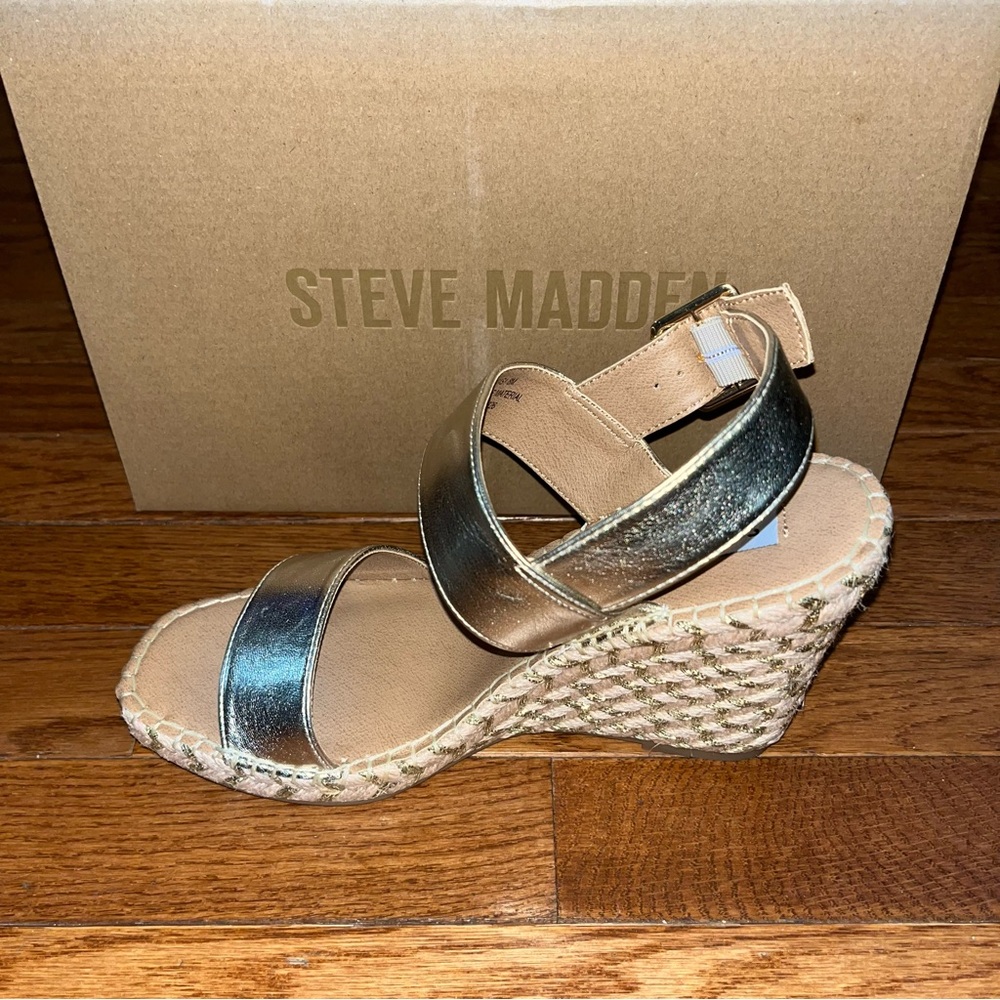 Steve Madden Gold & Tan Imply Espadrilles Wedge Sandals Women’s Size 9 - Picture 6 of 14